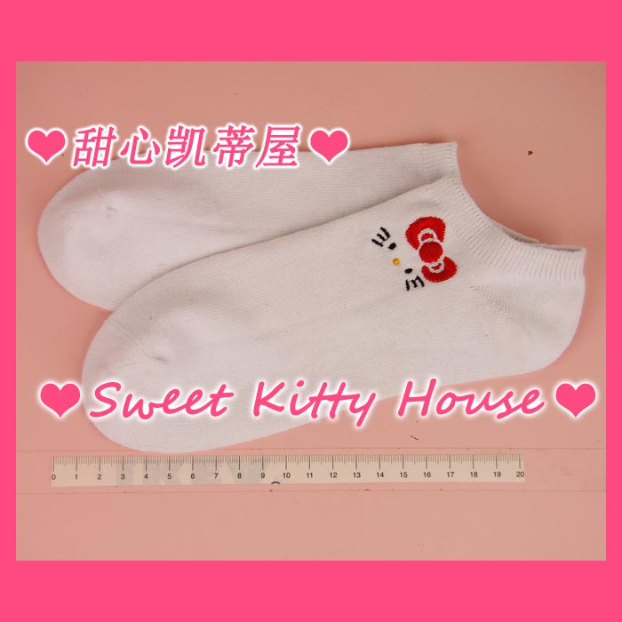 甜心凯蒂屋 Hello Kitty 原版全棉刺绣短袜子35TH周年纪念版船袜