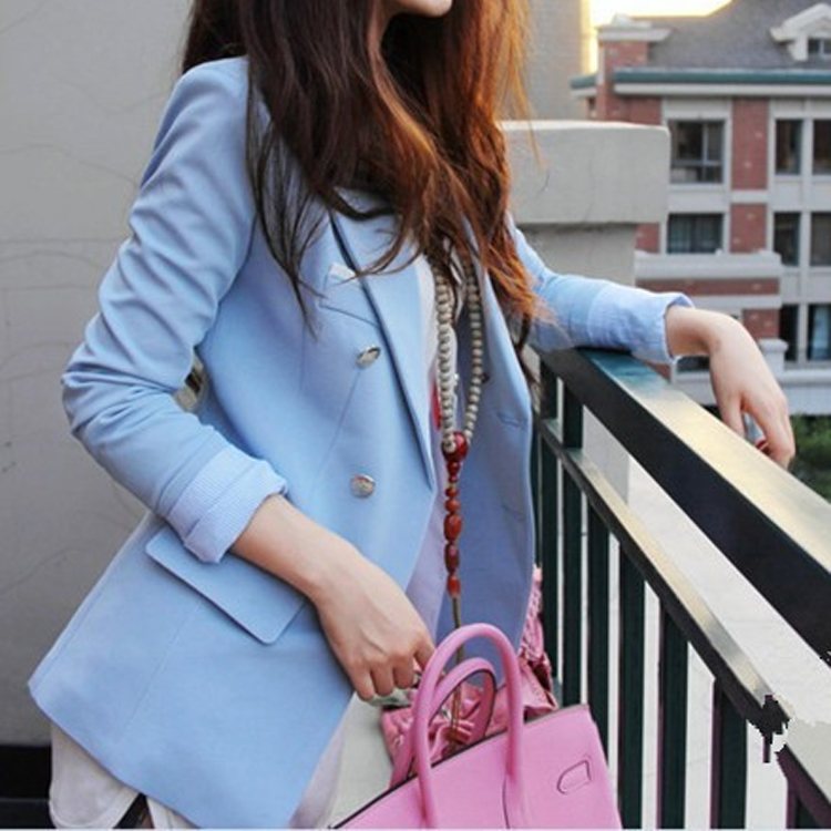 2016春装新款城市猎人金娜娜同款 韩版天蓝色修身小西装外套女潮