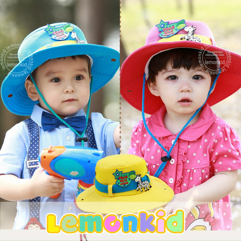 韩版黄色圆顶夏天男女宝宝遮阳帽 儿童透气蓝色网眼渔夫帽1-2-4岁