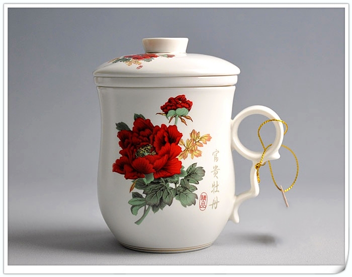 泡茶杯 红茶泡 办公杯茶杯陶瓷过滤带盖青花瓷会议个人泡茶杯子