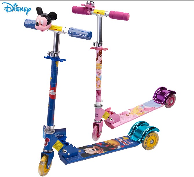 迪士尼KT芭比儿童滑板三轮4轮滑板车闪光轮三档可调可折叠