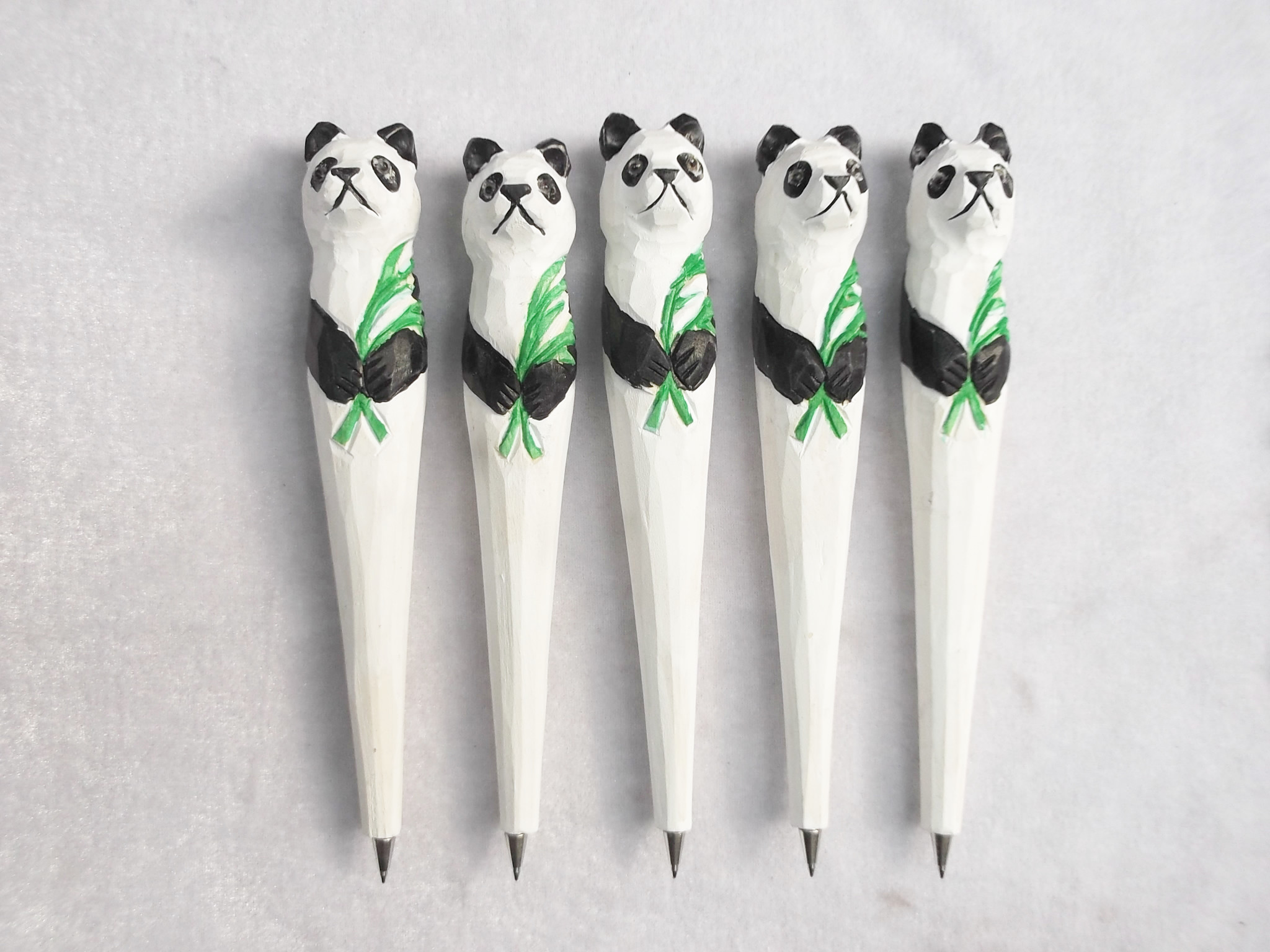 手工制作可爱大熊猫动物笔、生肖笔木质雕刻笔广告礼品笔创意礼品