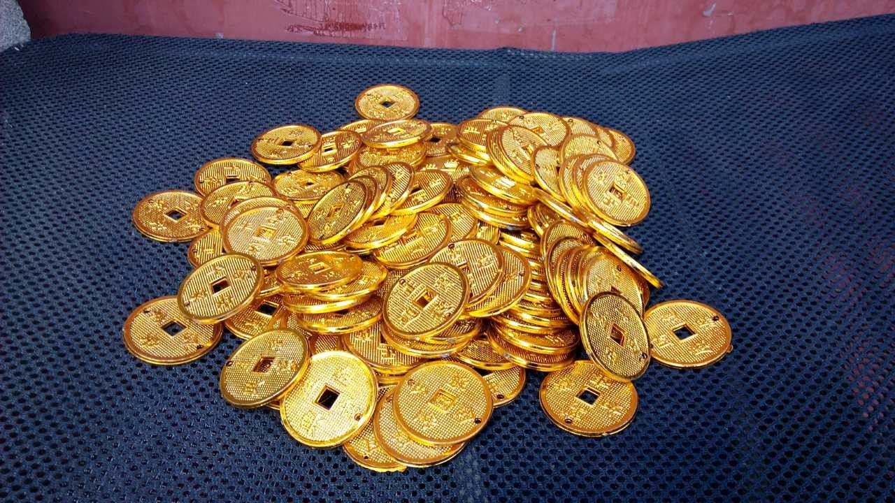 直径3.8CM、4.3厘米和7.5厘米仿真铜钱金币塑料铜钱铜币仿真金币