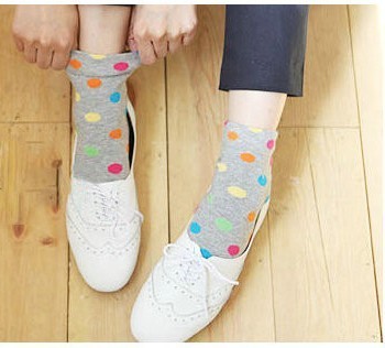 韩国可爱糖果色袜子圆点精梳棉短袜中筒袜女袜个性袜棉袜