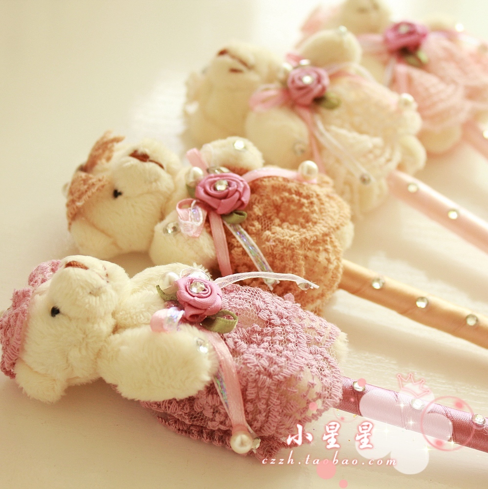 日韩创意文具 超可爱小兔子 时尚卡通伸缩笔 蕾丝熊笔