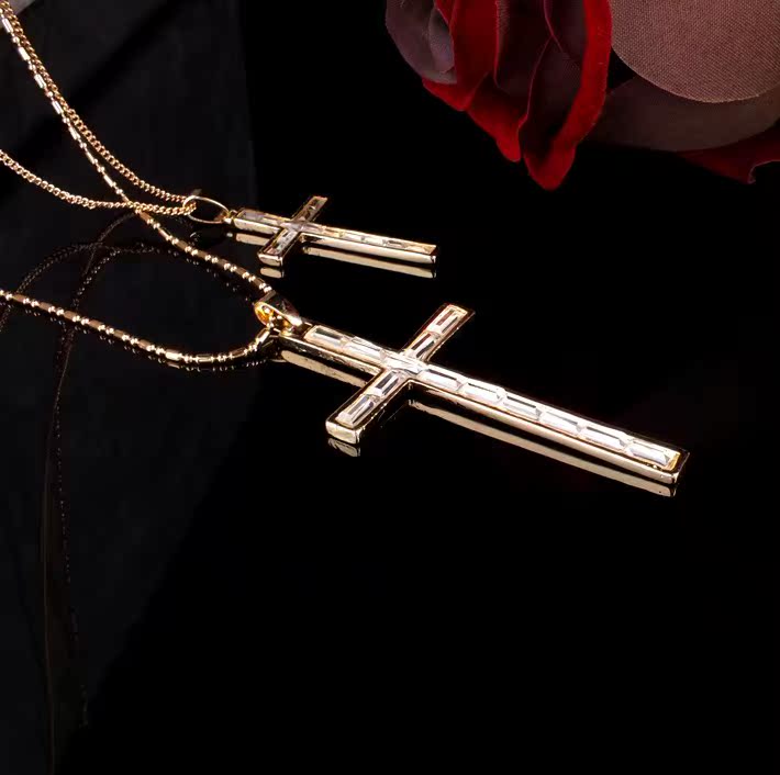 ITAOS新款促销包邮 时尚高档双层金色十字架 锆石毛衣长项链首饰