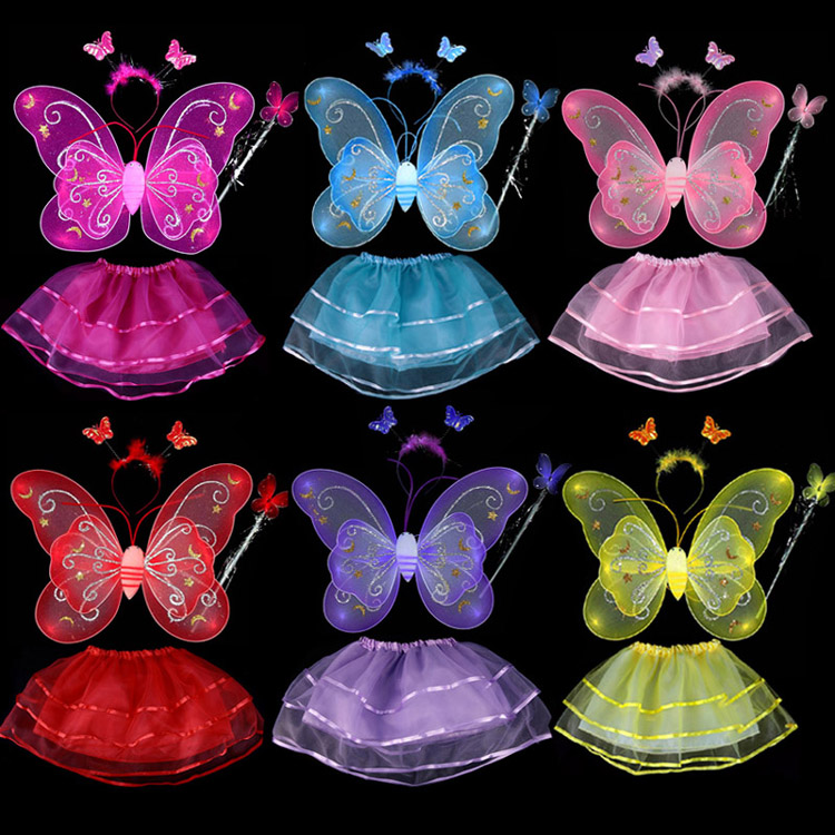 舞耀 儿童演出服装表演道具 公主舞蹈裙 双层天使蝴蝶翅膀三件套