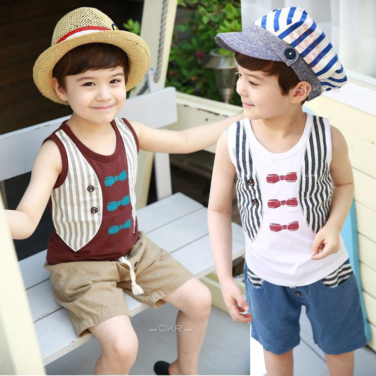 2-3-4-5-6-7岁 韩国童装新款夏天英伦学院 男童纯棉时尚个性套装