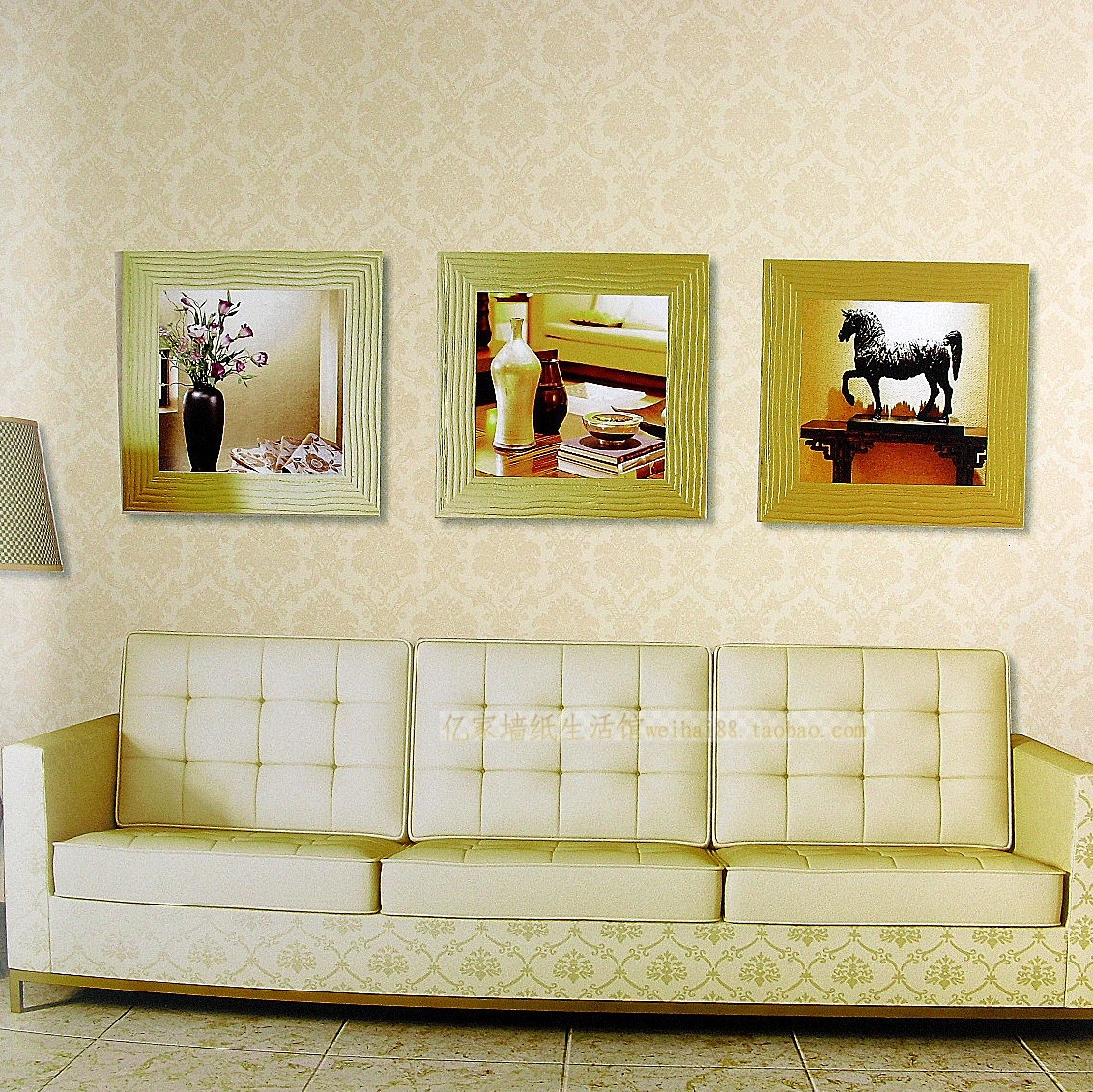 亿家墙纸 客厅电视沙发背景墙壁纸 欧式米黄色米白色浅灰色特价