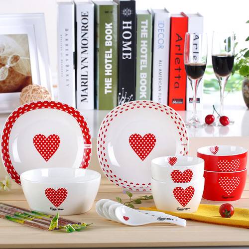结婚礼物回礼15头爱心情侣碗筷家用陶瓷卡通碗碟餐具瓷器套装礼盒