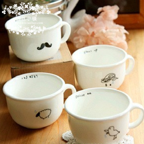 韩式陶瓷雨滴绵羊小鸟胡子牛奶早餐杯 ZAKKA可爱咖啡杯马克杯水杯