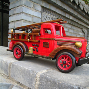 手工木制消防车模型摆件 复古家居饰品 拍摄道具 zakka 杂货 朴坊