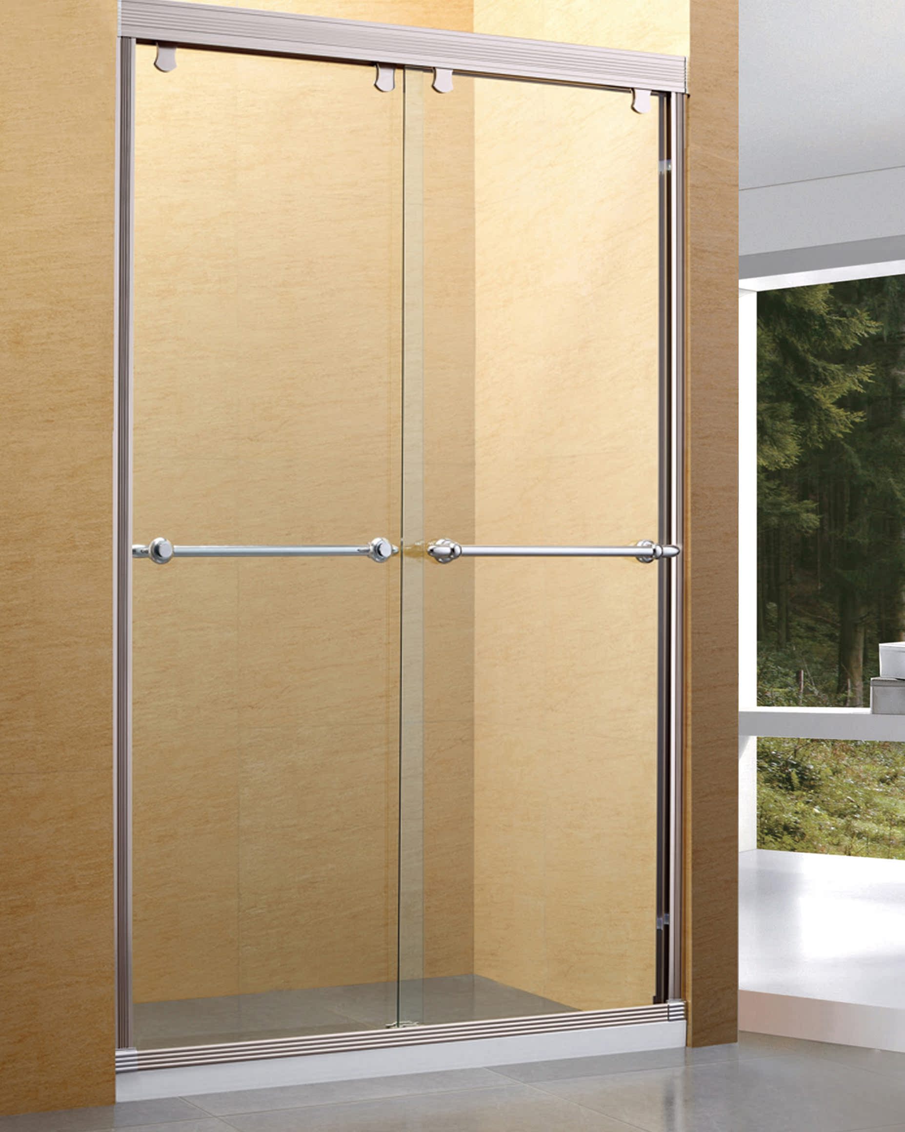 新款时尚高档铁灰色淋浴房整体简易移门浴室 钢化玻璃一字型隔断