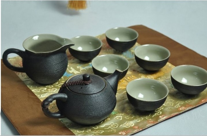 陆宝茶具黑禅风陶瓷功夫整套正品特价礼品盖碗茶壶手抓壶高档
