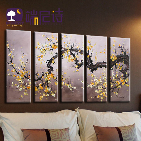 油画客厅纯手绘组合花卉壁画餐厅定制装饰画中国风梅花无框画田园