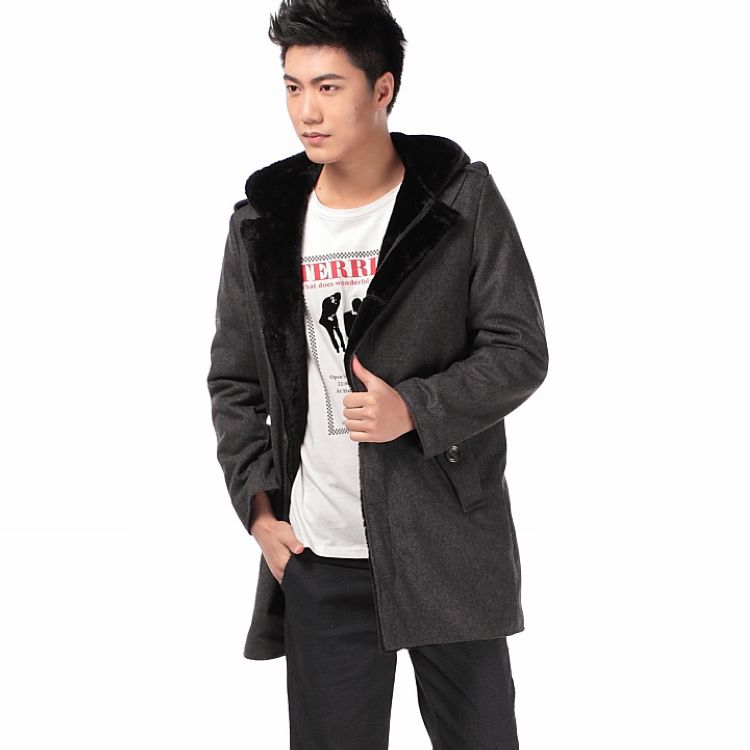 2015男式新款风衣中长款大衣男士风衣男冬装外套（加厚水貂绒）