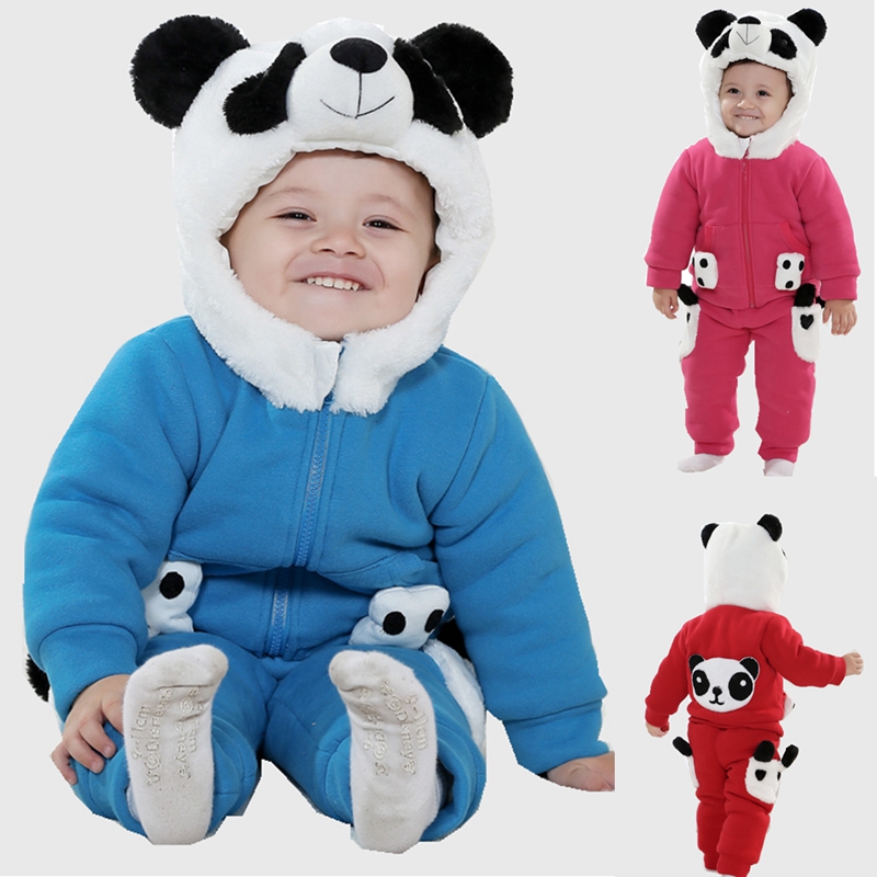 年底清货冬款加厚立体头熊猫连帽套装 童套装纯棉羊羔绒熊猫衣服