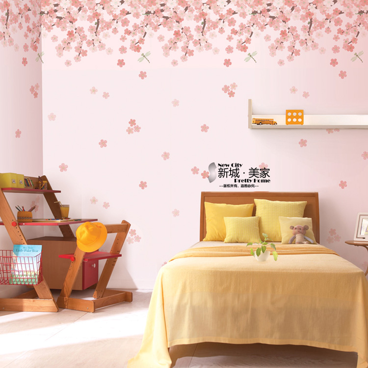 新城美家-韩国进口墙纸 粉红女孩房 樱花朵朵-迪斯尼卡通儿童壁纸