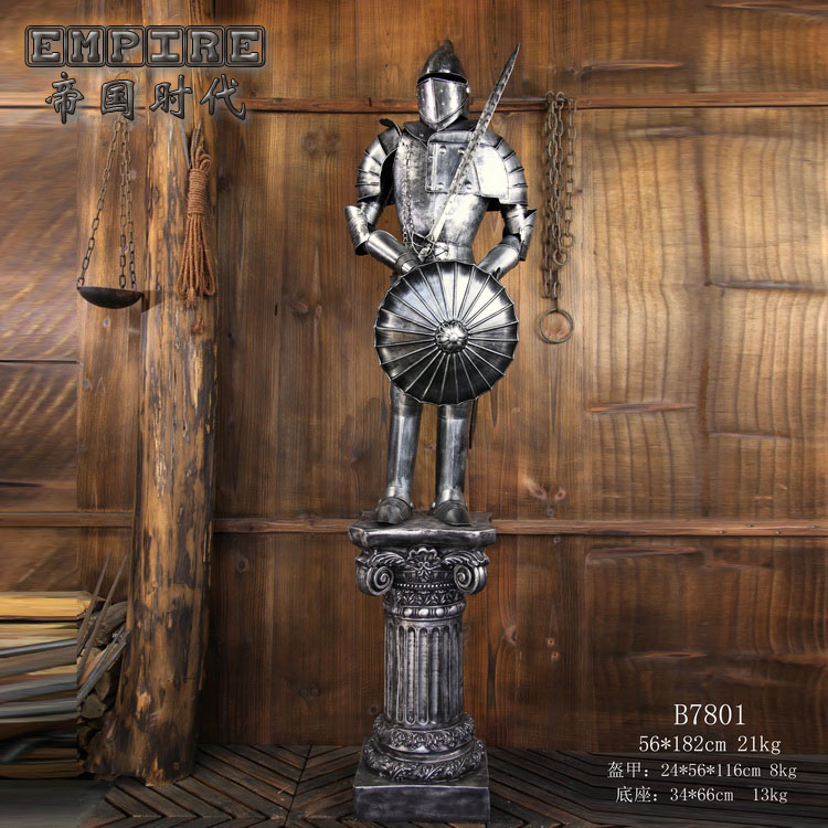 中世纪骑士盔甲/古代兵器模型/铁制金属/书房工艺摆设装饰品B7801