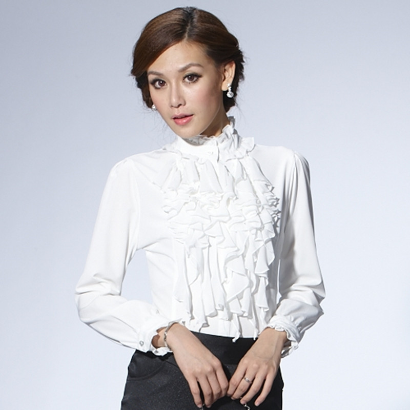 2015春装新款 韩版OL女士职业雪纺衫衬衫衬衣 女 长袖 雪纺衫白色