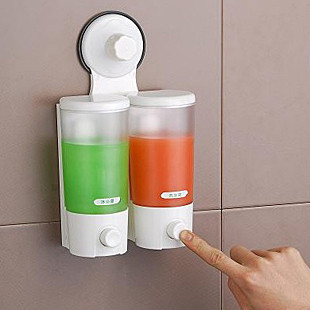 创意浴室双瓶吸壁时尚皂液器 沐浴露/洗手液挤压瓶 收纳瓶子