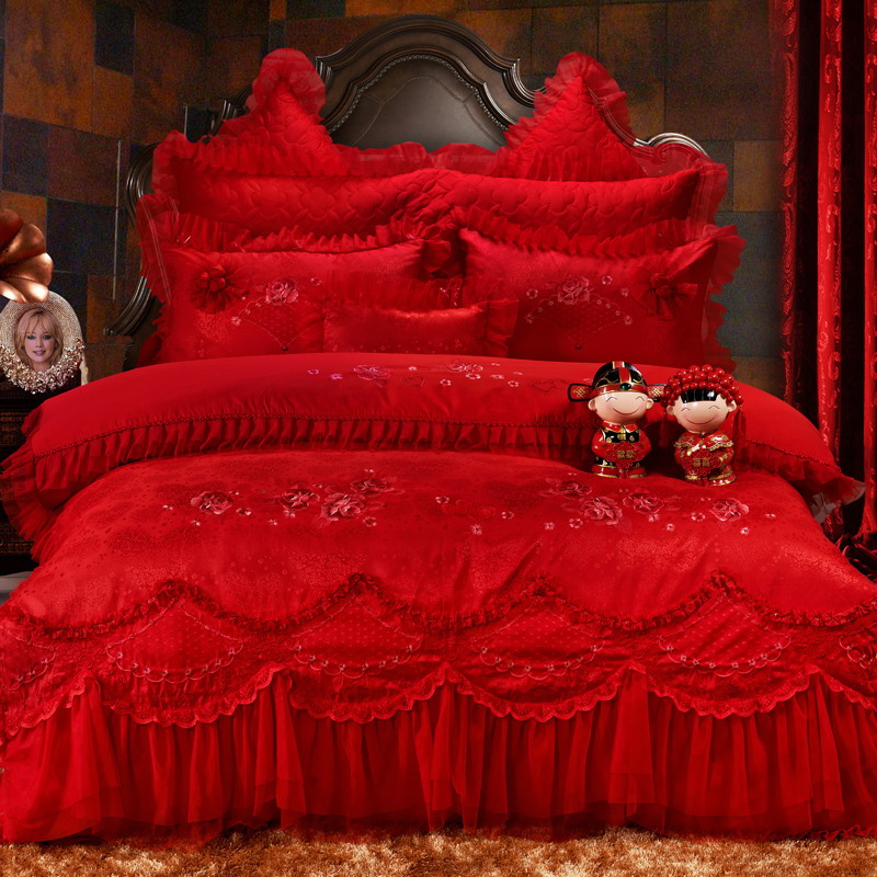 一见钟情床上用品婚庆四件套大红色全棉天丝贡缎纯棉 ，特价包邮
