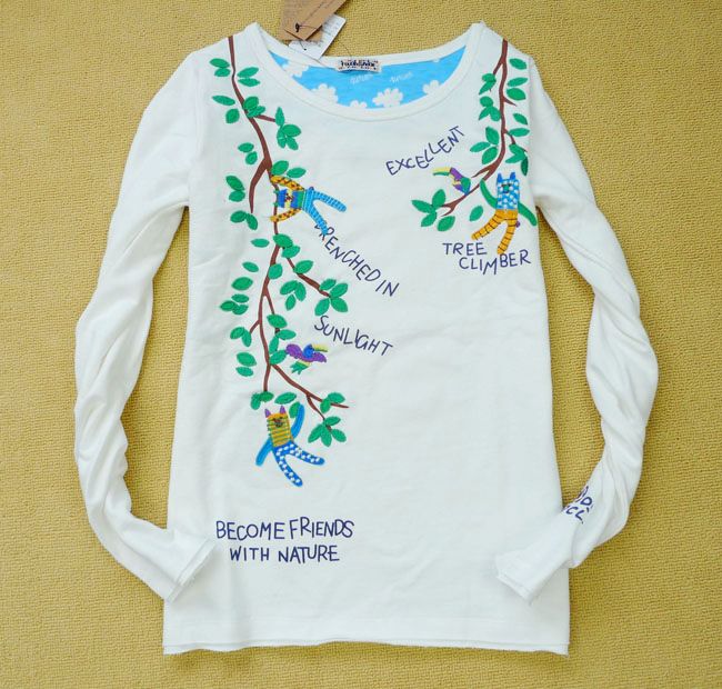 包邮2015秋款ROUGH 树枝经典款可爱松鼠树枝贴布刺绣 长袖T恤