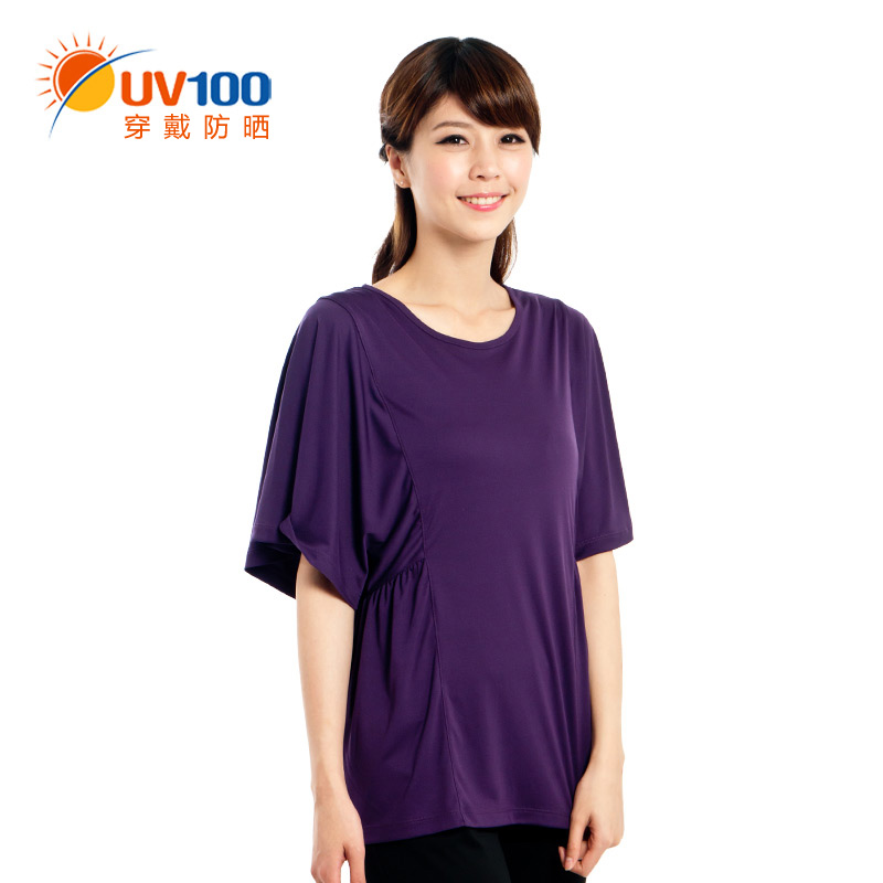 台湾UV100夏季女装防紫外线大码透气短袖圆领宽松防晒T恤41023