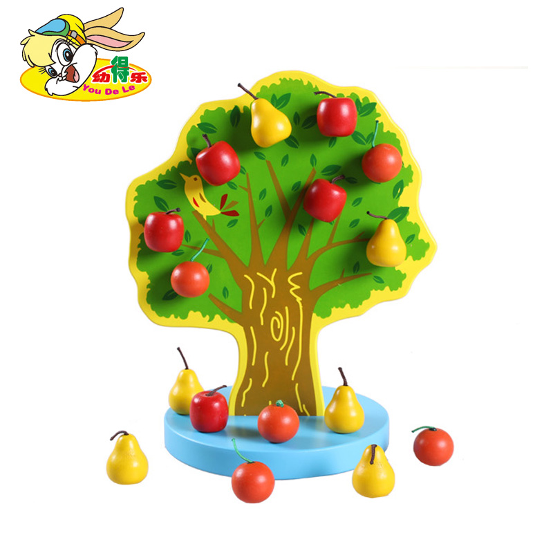 幼得乐 儿童益智早教快乐果园串串树彩色磁性水果串珠木制玩具