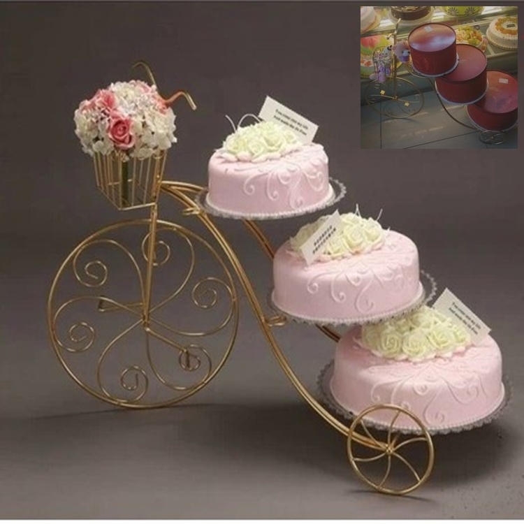 定制欧式创意铁艺蛋糕架自行车婚庆三层糕点架花架生日多层甜品架
