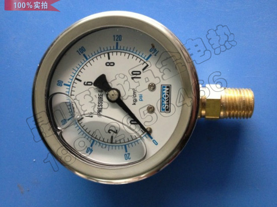 Y60/75/100油压力表不锈钢油压表SKON耐震压力表防震油表