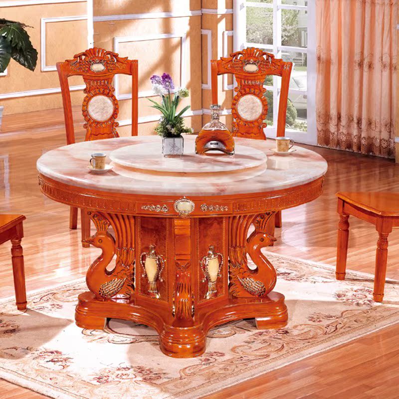 大理石餐桌椅组合 欧式圆形餐桌椅 现代简约大理石餐桌 包物流
