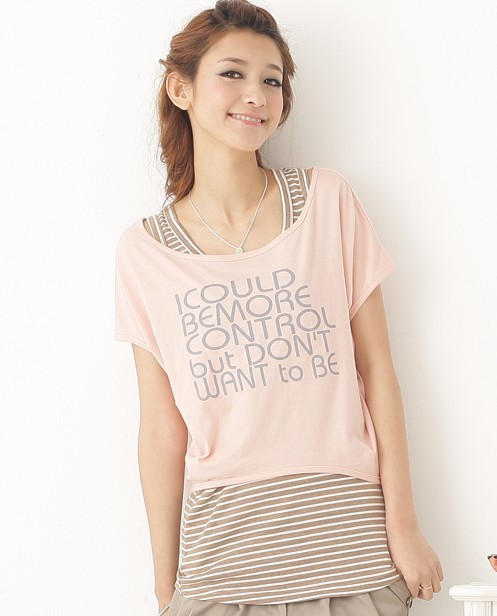 2015春秋新款时尚字母条纹背心宽松短袖t恤（两件套）
