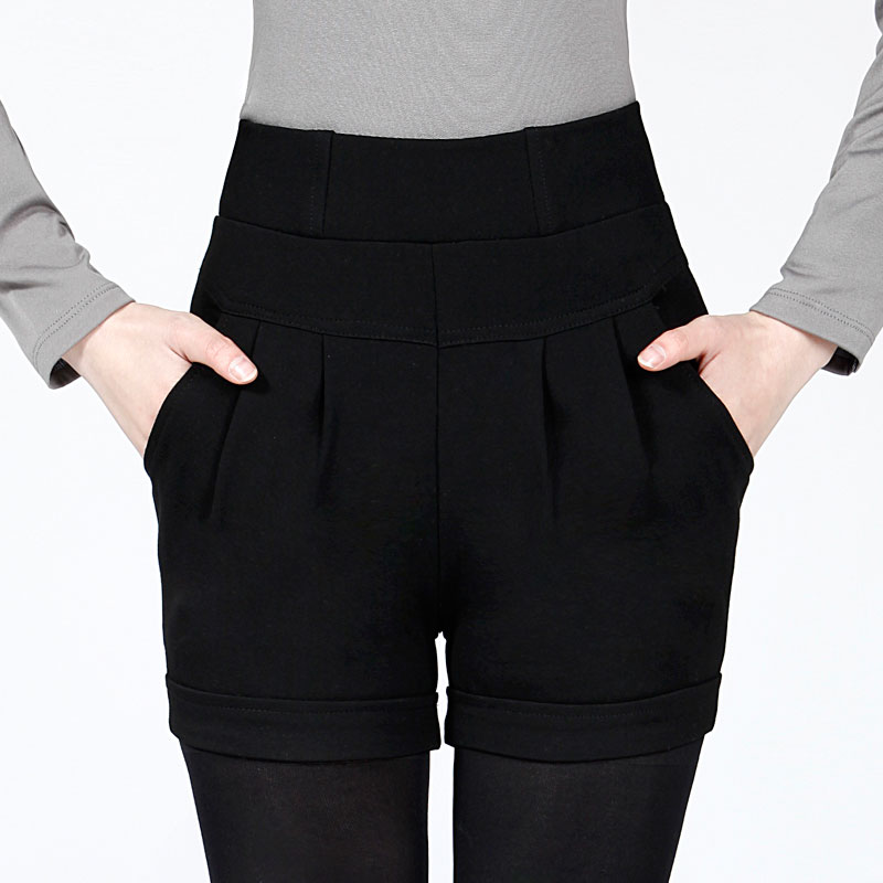 2015新款高腰女冬季短裤松紧腰显瘦大码弹力打底外穿加厚西装靴裤