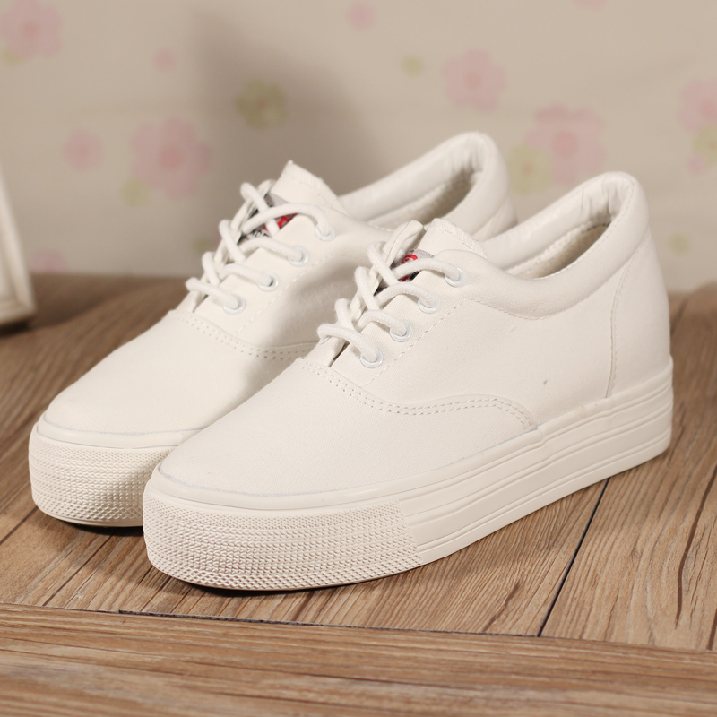 英伦内增高休闲鞋 2014春款白色运动女鞋低帮单鞋布隐形坡跟6cm