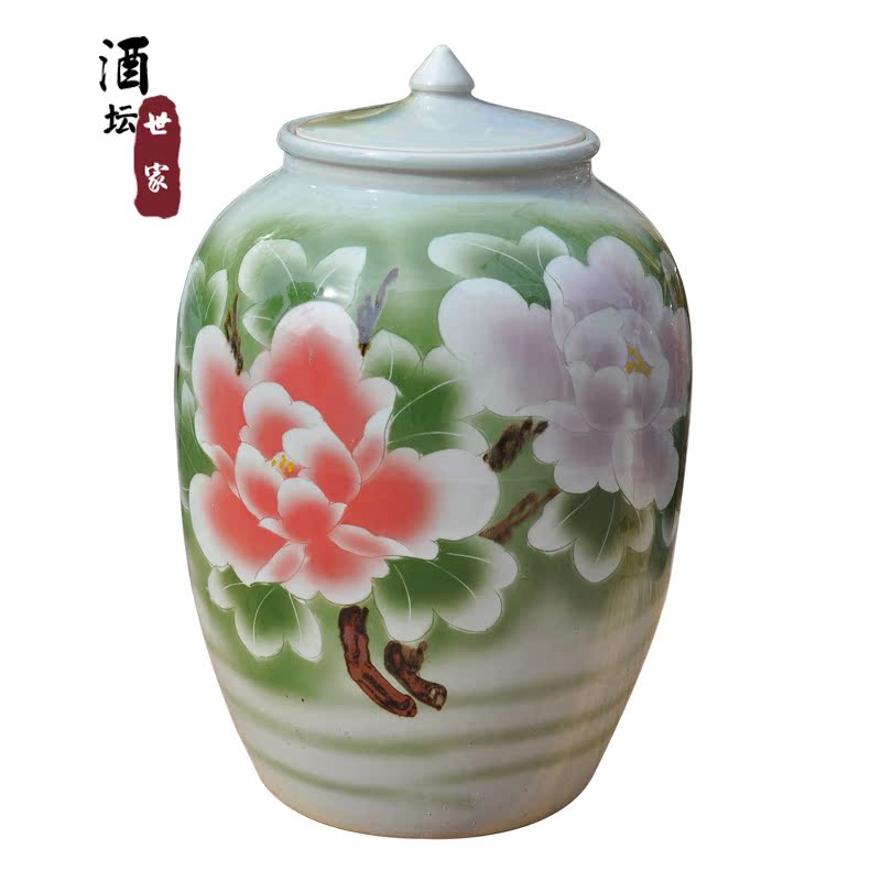 景德镇陶瓷50斤酒坛子 酒缸 密封罐 花开富贵纯手工雕刻 米缸