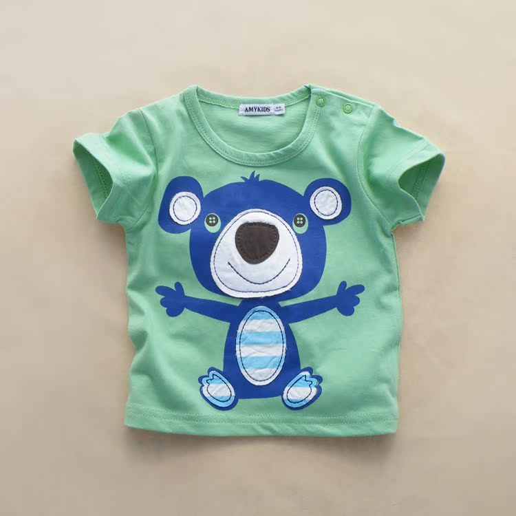 2014夏款儿童短袖T恤 男童女童卡通全棉短袖上衣 小熊