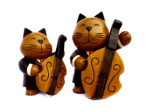 泰国工艺品  吉他猫 木雕公仔时尚家居摆设