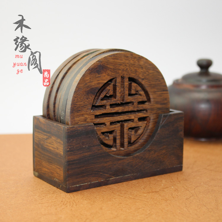 两件包邮 越南红木碗垫杯垫创意茶杯垫圆形隔热垫茶托木雕茶具