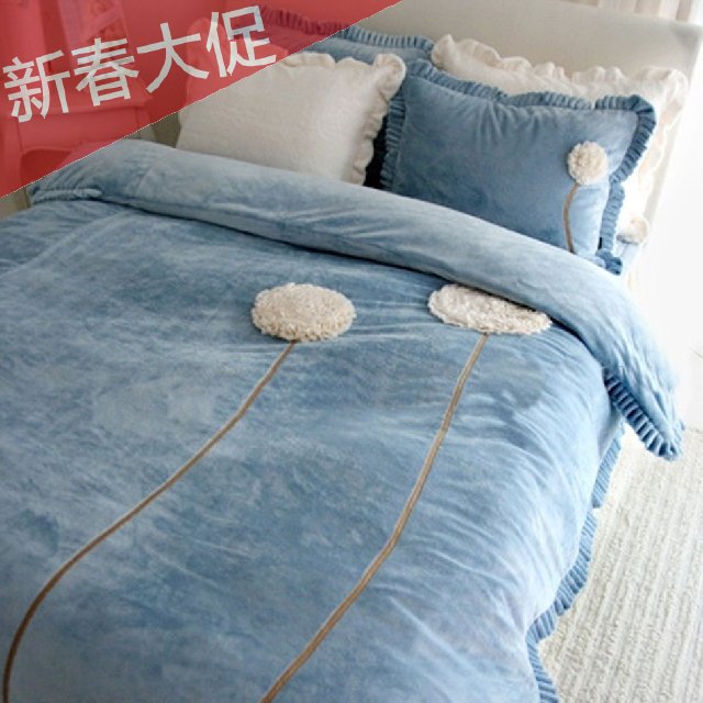 韩国超柔短绒毛 公主风冬季保暖床品 高档天鹅绒四件套 床裙床垫