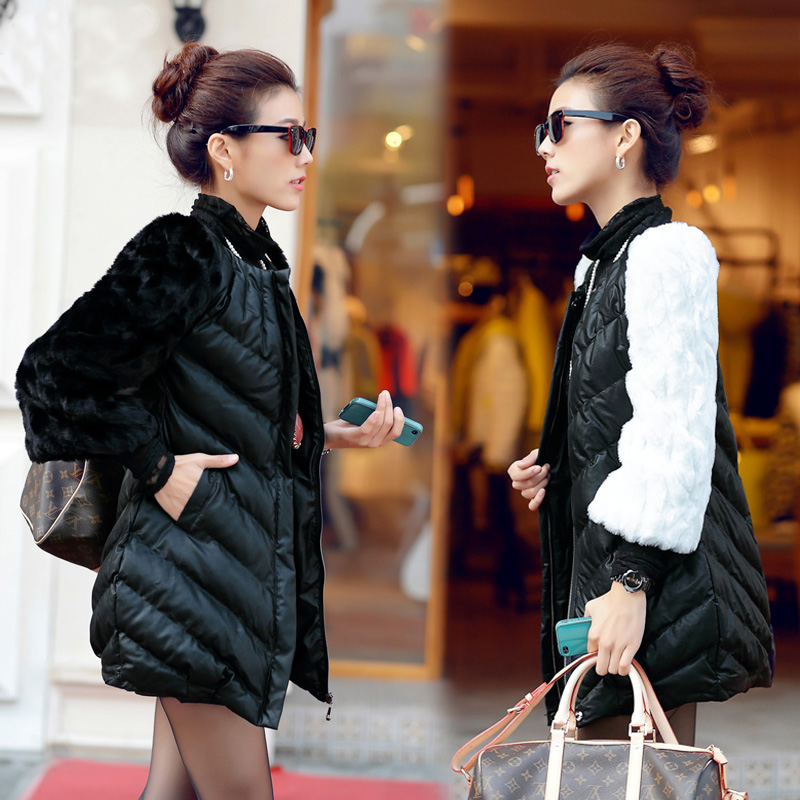 2015冬装新款外套PU皮韩版棉衣女中长款修身加厚大码皮草袖棉服女