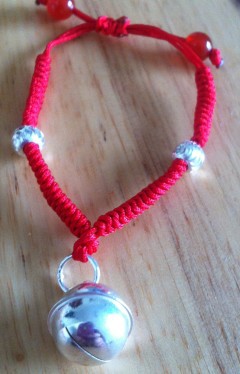 手工编织红绳+S990纯银铃铛、路通手链，辟邪保平安