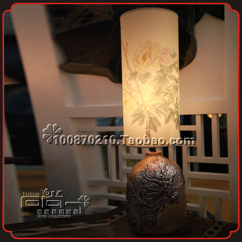 新中式复古仿石 树脂工艺品 牡丹花开富贵台灯 国色天香台灯