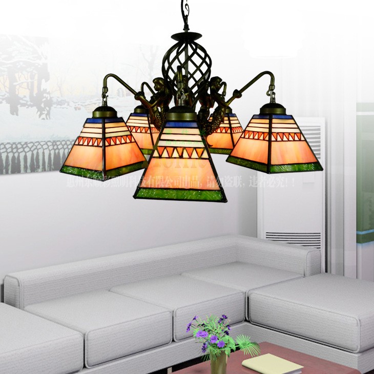 欧式地中海现代豪华大客厅吊灯彩色玻璃铁艺酒店大堂饭厅餐厅吊灯