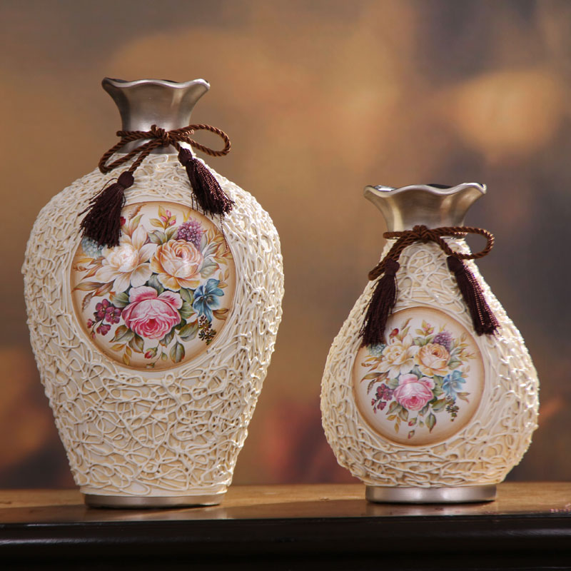 花狐狸 摆件家居饰品欧式家装摆设美式家具陶瓷工艺品两件套花瓶
