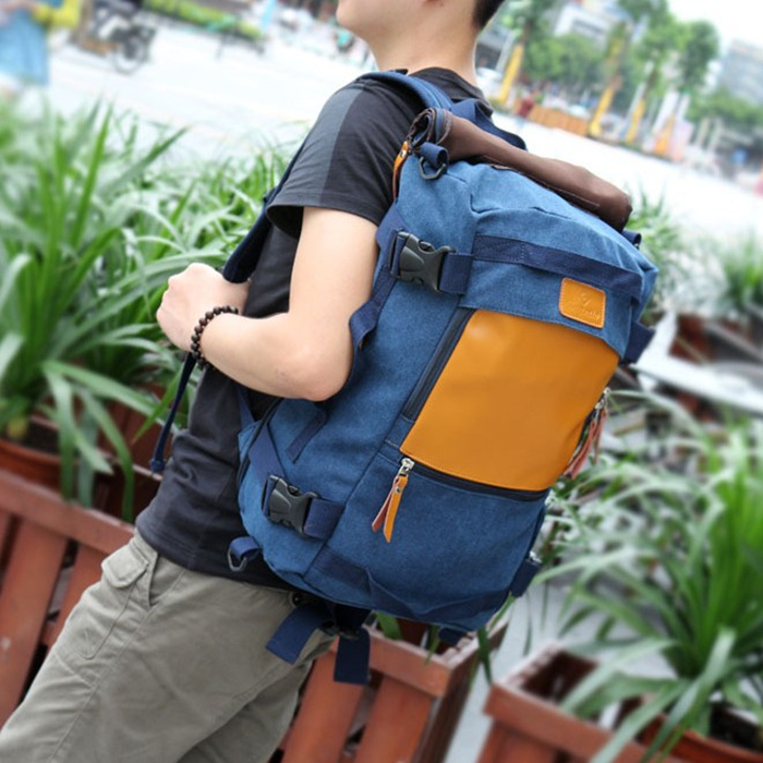 小七 帆布时尚双肩包户外登山包旅行手提包大容量背包休闲行李包