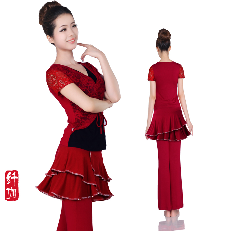 纤伽2014年新款瑜伽服套装 性感蕾丝瑜珈服 短袖 广场舞服特价