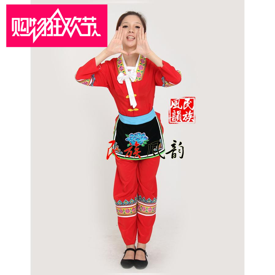 话剧刘三姐阿牛哥演出服装壮族少数民舞蹈服秧歌服绣花围裙表演服