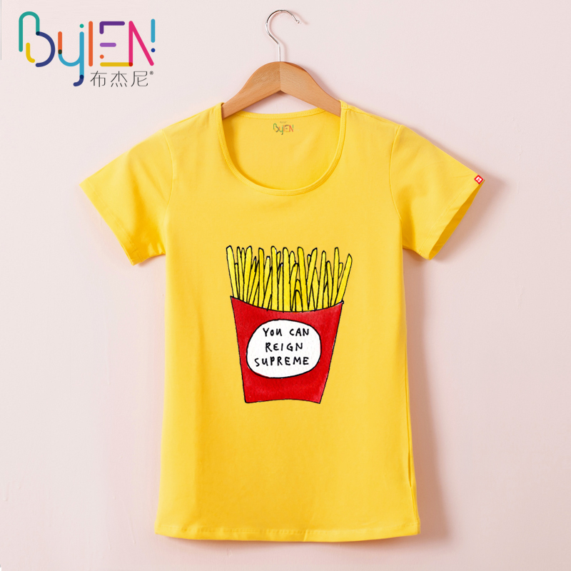 布杰尼2016夏韩版卡通印花T恤女 时尚简约薯条半截袖 学生姐妹装