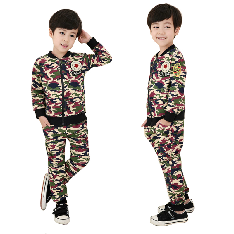 童装2015秋男童套装纯棉长袖运动开衫长裤两件套小孩迷彩休闲衣服